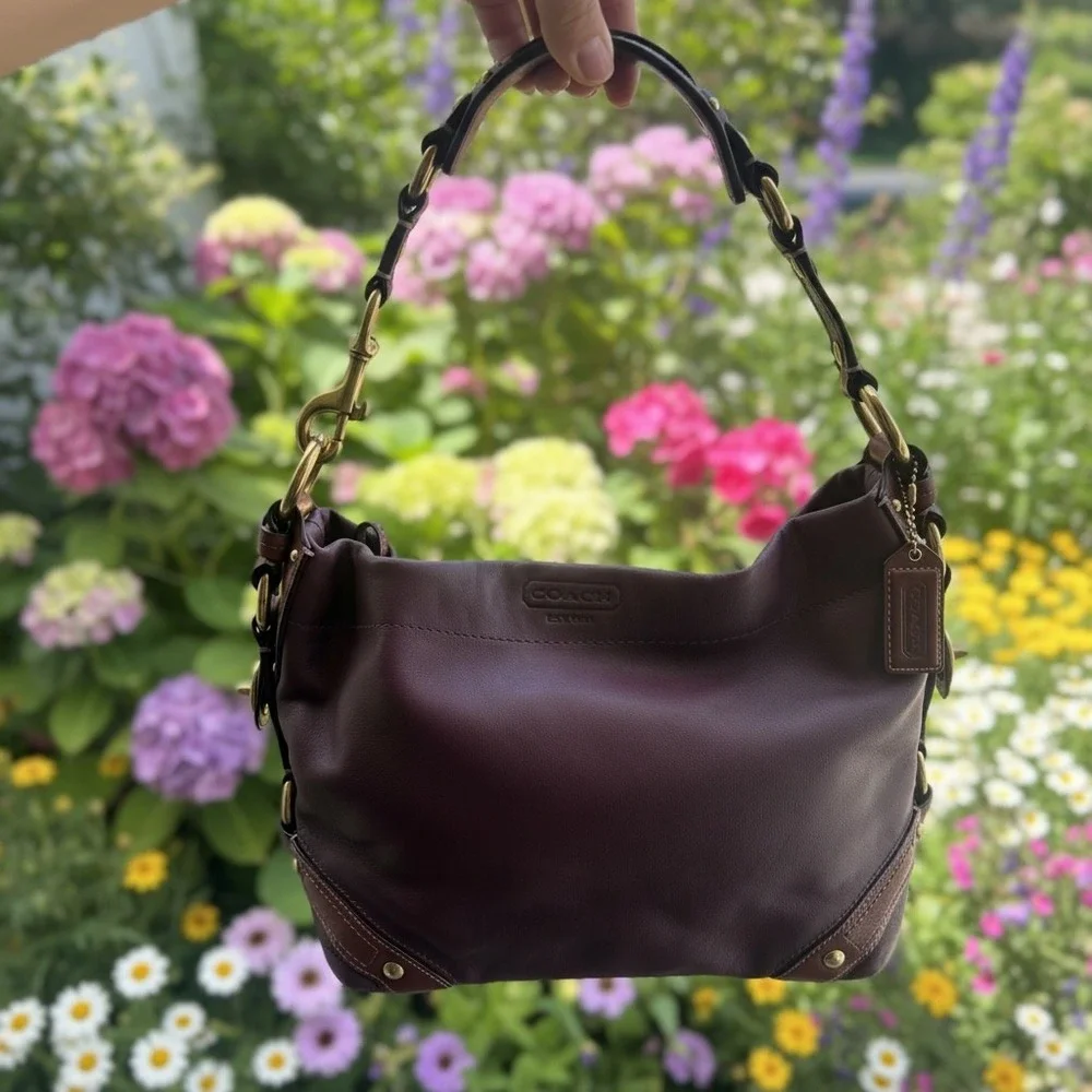 Vintage Coach Carly Hobo Shoulder Bag Plum Purple Leather Brass Y2K